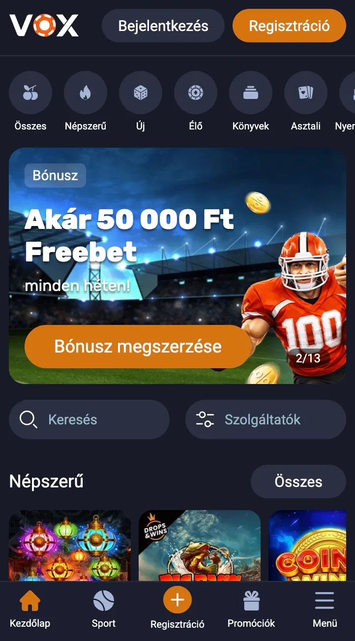 Játssz mobiltelefonon a Vox casino