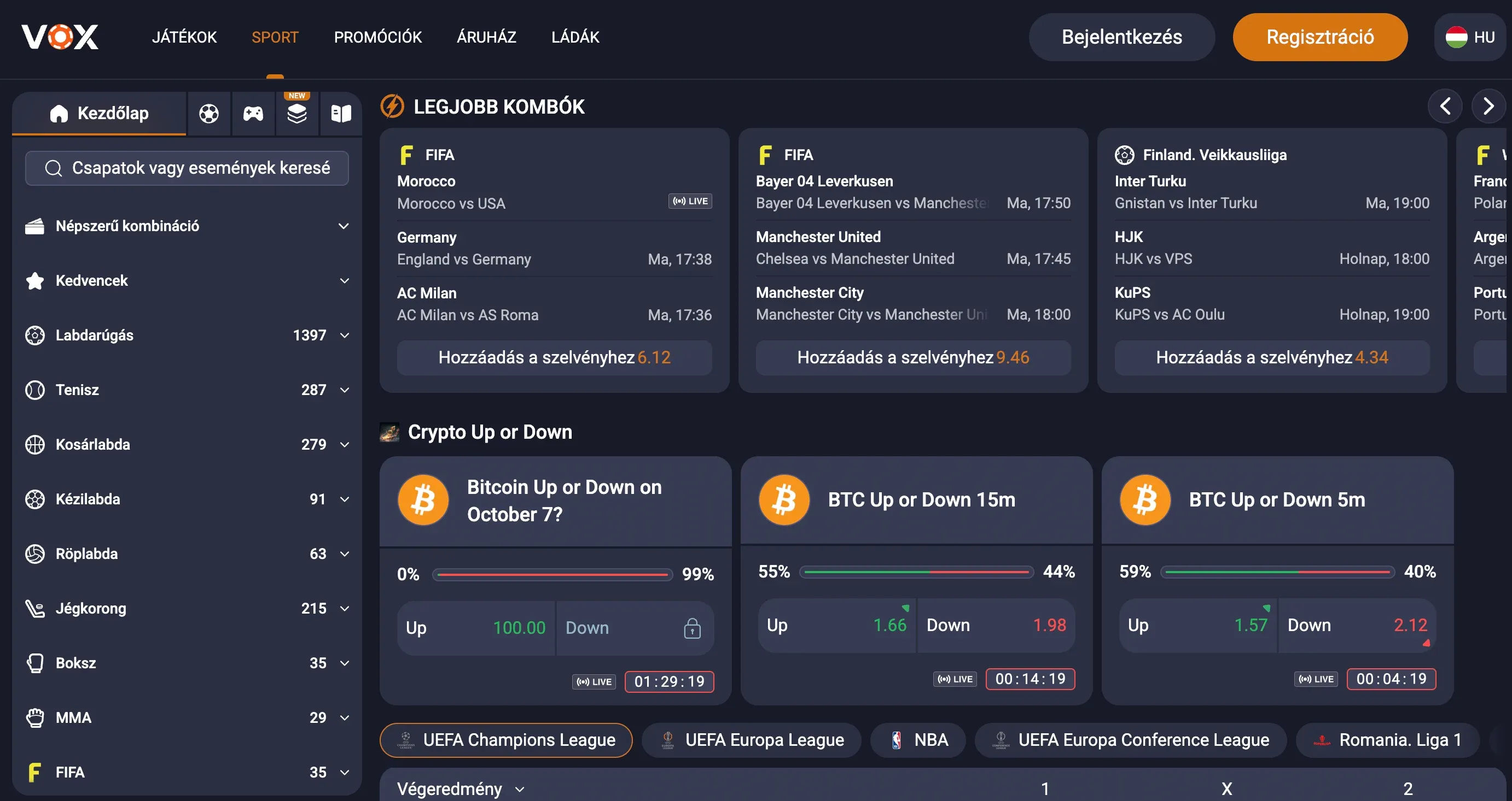 Élő fogadás a Voxcasino